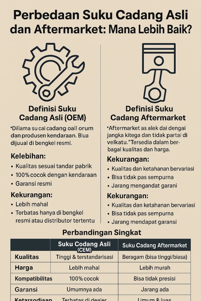 perbedaan suku cadang asli dan aftermarket